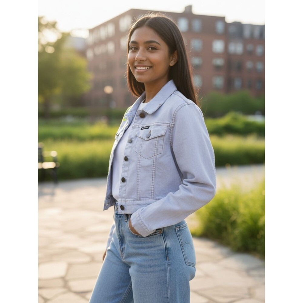Members Only x Nickelodeon Rugrats Cropped Denim Jacket Women’s M Y2K - Picture 4 of 11